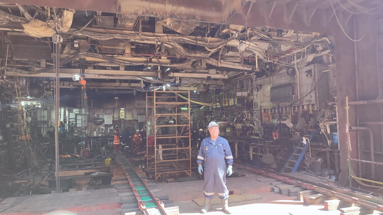 Post-fire machinery space restoration and cleanup operations
